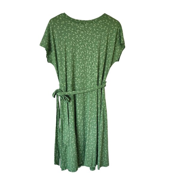 Toad&Co Cue Green Faux Wrap Dress Short Sleeve Floral Print Tencel Organic Cute - Picture 2 of 7